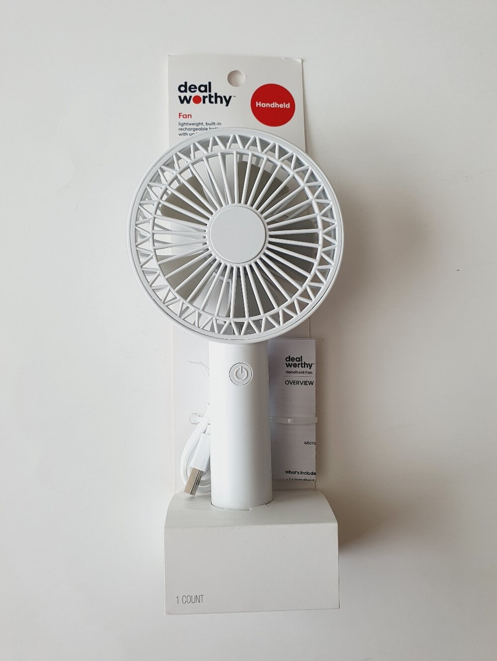 Dealworthy Personal Fan Lightweight Handheld Rechargeable Battery White